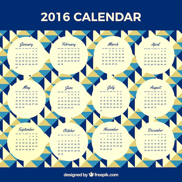 2016 Calendrier Avec Des Formes Géométriques