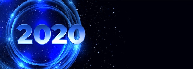 2020 bonne année bannière bleu néon