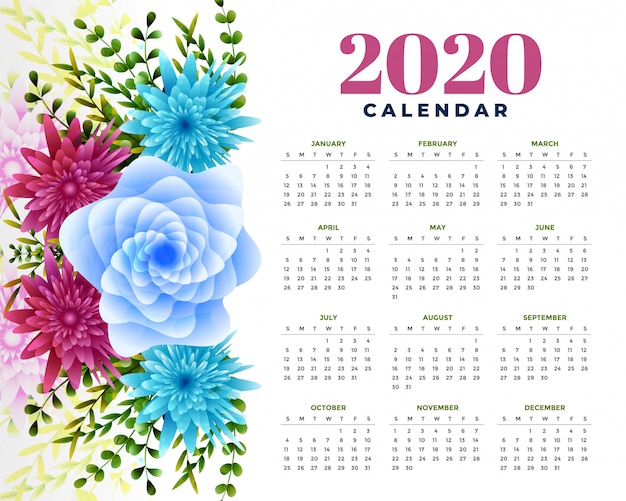 Vecteur gratuit 2020 bonne année conception de mise en page de modèle de fleur