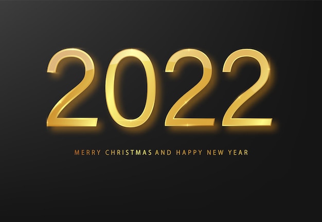 2022 Happy New Year carte de voeux or et fond noir. Fond de nouvel an noir. Couverture du journal d'affaires pour 20221 avec souhaits. Modèle de conception de brochure, carte, bannière