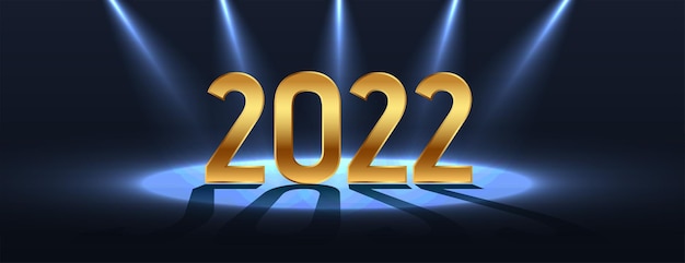 Vecteur gratuit 2022 texte doré 3d sur scène avec effet de lumière spot