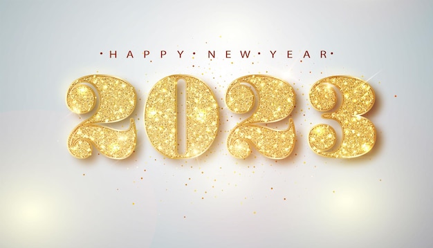 2023 Bonne année Gold Numbers Design de carte de voeux de Falling Shiny Confetti Gold Shining Pattern