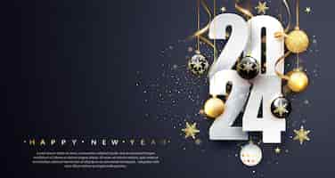 Vecteur gratuit 2024 bonne année bonne année bannière avec numéros date 2022 fond sombre illustration vectorielle