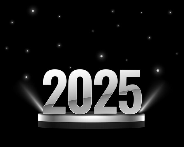 2025 année nouvelle fond sombre avec scène de podium gris 3D