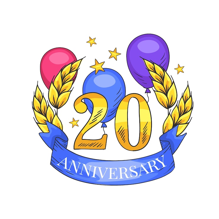 Vecteur gratuit 20e anniversaire ou anniversaire dessiné à la main