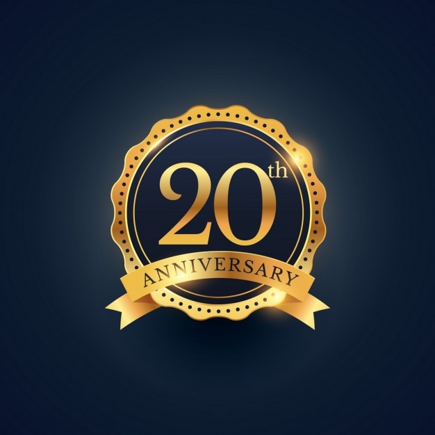 20e badge etiquette célébration anniversaire en couleur dorée