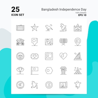 25 bangladesh independence day icon set business logo concept ideas line icon