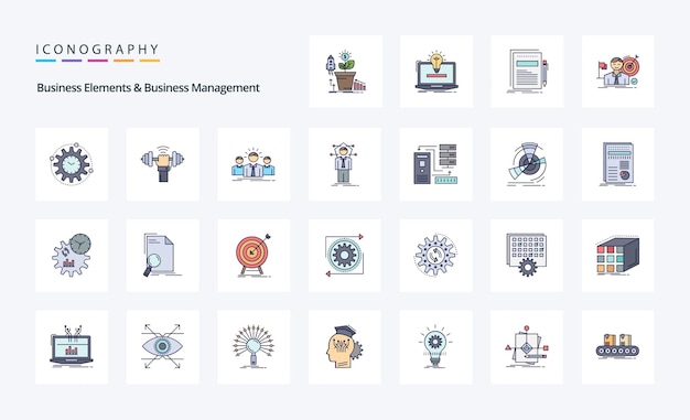 25 éléments d'entreprise et pack d'icônes de style rempli de ligne de gestion d'entreprise Illustration d'iconographie vectorielle