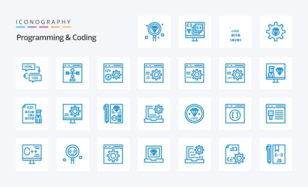 25 Pack D'icônes Bleues De Programmation Et De Codage Illustration D'icônes Vectorielles