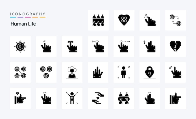 Vecteur gratuit 25 pack d'icônes de glyphe solide humain