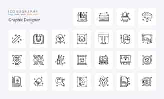 Vecteur gratuit 25 pack d'icônes graphic designer line illustration d'icônes vectorielles