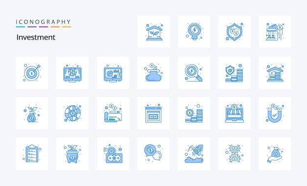 Vecteur gratuit 25 pack d'icônes d'investissement bleu illustration d'icônes vectorielles