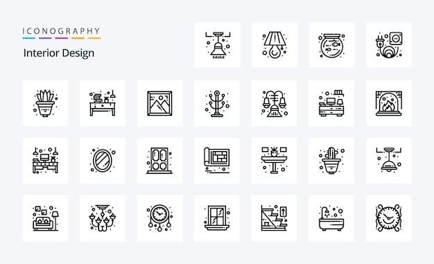 25 Pack D'icônes De Ligne De Design D'intérieur Illustration D'icônes Vectorielles