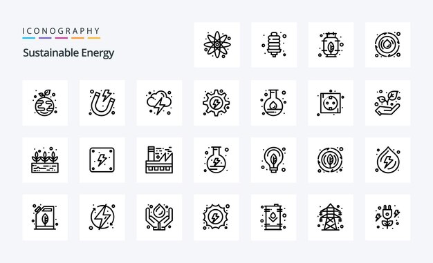 25 Pack d'icônes de ligne d'énergie durable Illustration d'icônes vectorielles