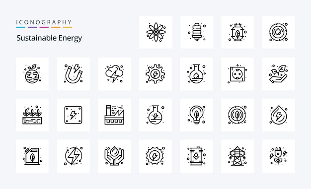25 Pack d'icônes de ligne d'énergie durable Illustration d'icônes vectorielles