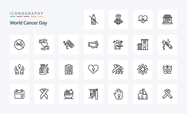 25 pack d'icônes de la ligne de la journée mondiale contre le cancer