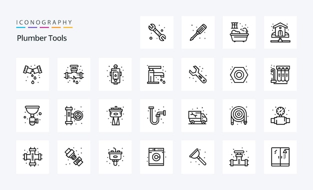 25 Pack d'icônes de ligne de plombier Illustration d'icônes vectorielles