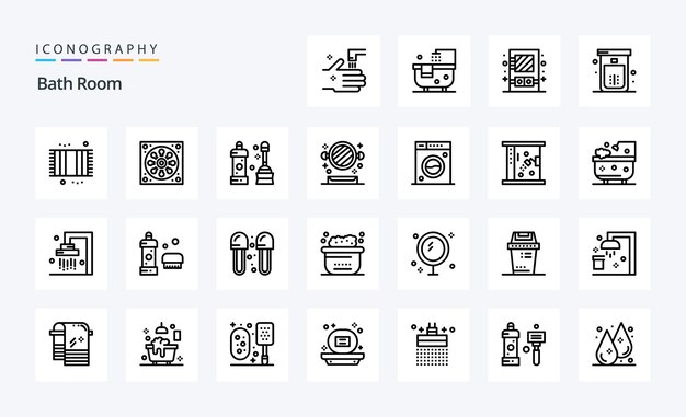 25 Pack d'icônes de ligne de salle de bain Illustration d'icônes vectorielles