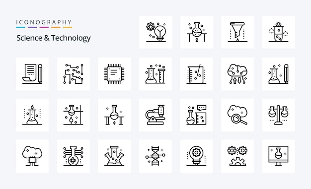 25 Pack D'icônes De La Ligne Science Et Technologie