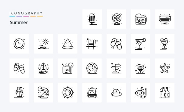 Vecteur gratuit 25 pack d'icônes summer line illustration d'icônes vectorielles
