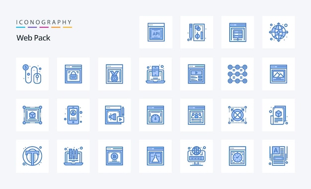 25 Web Pack Pack d'icônes bleues Illustration d'icônes vectorielles