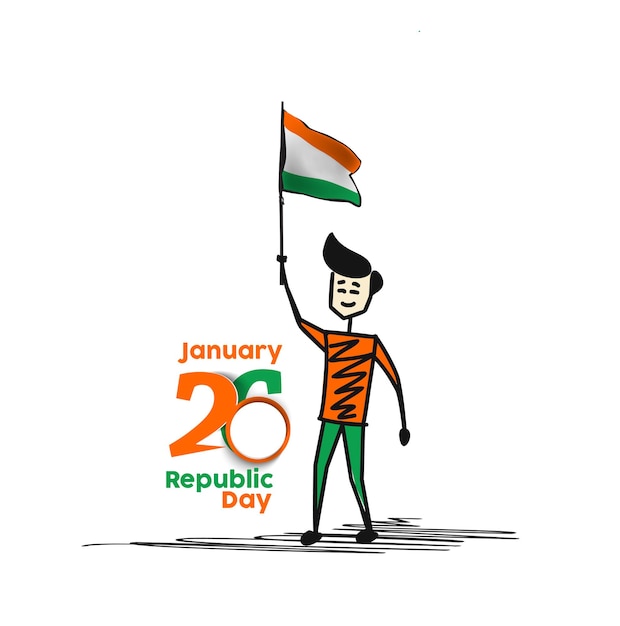 26 Janvier Jour De La République Concept Un Garçon Avec La Main Tenant Le Drapeau Indien Vecteur gratuit