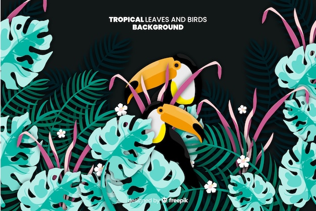 2d Feuilles Tropicales Et Fond D'oiseaux