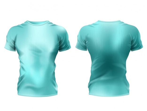 3D maquette réaliste de t-shirt masculin, chemises bleues à manches courtes isolé sur fond blanc