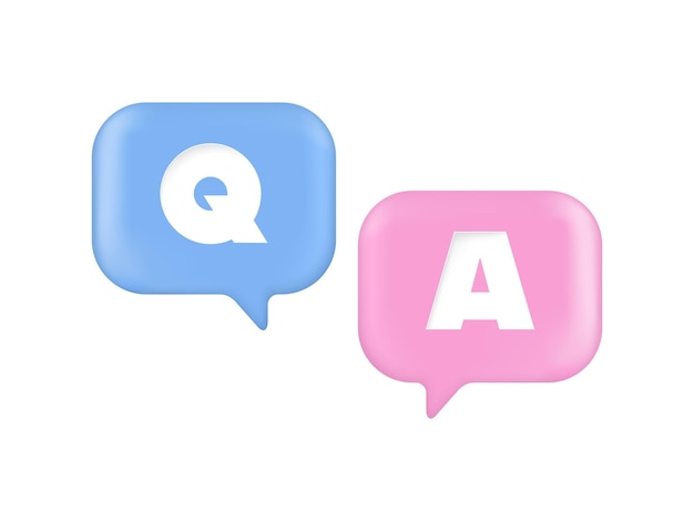 3d q et a ou symboles de questions et réponses avec discours à bulles.