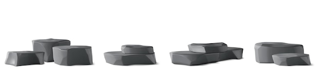 3d rock podium stand en pierre pour l'affichage et la présentation du produit Piédestal gris réaliste isolé avec une texture rugueuse Plate-forme de musée minimale naturelle pour montrer des cosmétiques Surface d'étape géologique vide