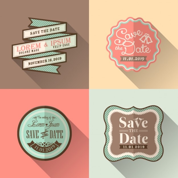 Vecteur gratuit 4 badges de mariage