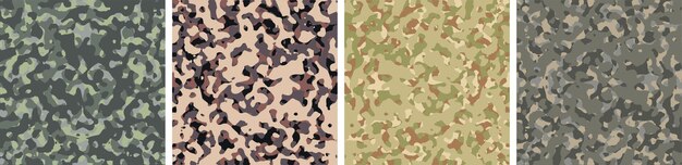 4 Fond Camouflage Set Pattern Design Illustration Vectorielle Toile De Fond Armée