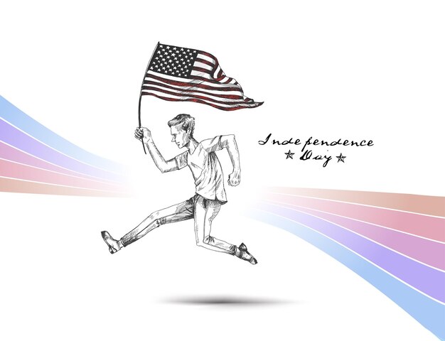 4 juillet Man Runing with USA Flag American Independence Day