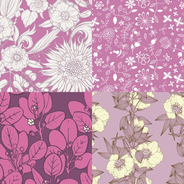 4 motifs floraux en violet