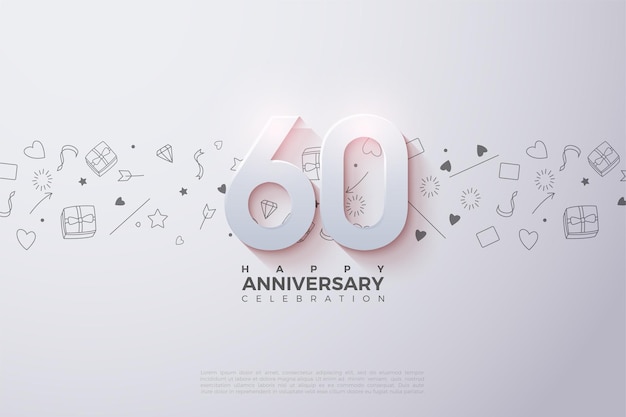 60e anniversaire avec des numéros 3d et des illustrations miniatures