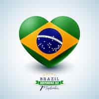 Vecteur gratuit 7 septembre illustration de la fête de l'indépendance du brésil avec le drapeau national en cœur sur fond clair