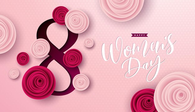 8 mars Happy Womens Day Floral Illustration International Womens Day Vector Design avec Rose Flower