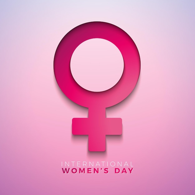 Vecteur gratuit 8 mars illustration vectorielle de la journée internationale de la femme avec symbole féminin 3d sur fond rose clair