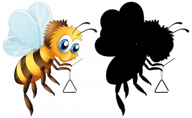 Vecteur gratuit abeille avec instrument de musique triangle