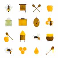 Vecteur gratuit abeille miel icônes ensemble