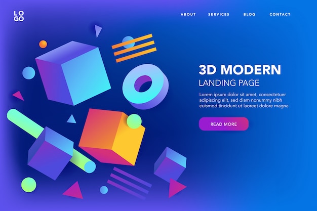 Abstrait de formes 3D de la page de destination