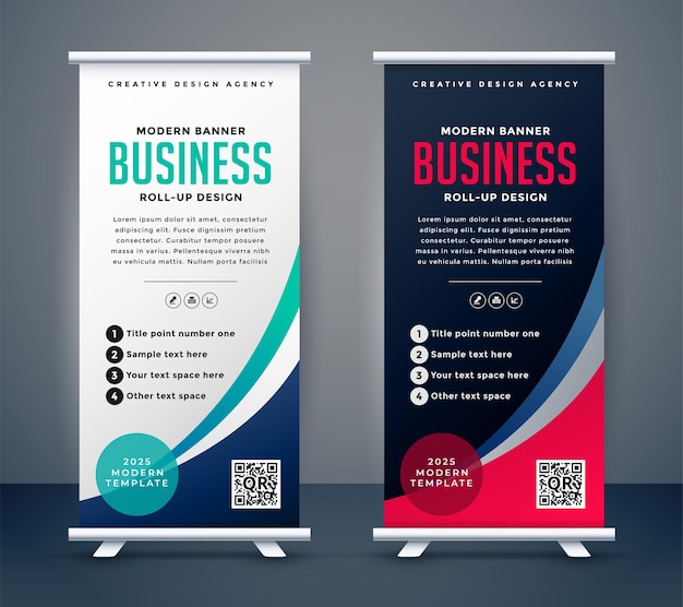 Vecteur gratuit abstrait roll up display standee banner dans une teinte sombre et claire