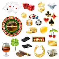 Vecteur gratuit accessoires de casino symboles accessoires ensemble brillant