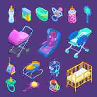 Vecteur gratuit accessoires isométriques pour bébé