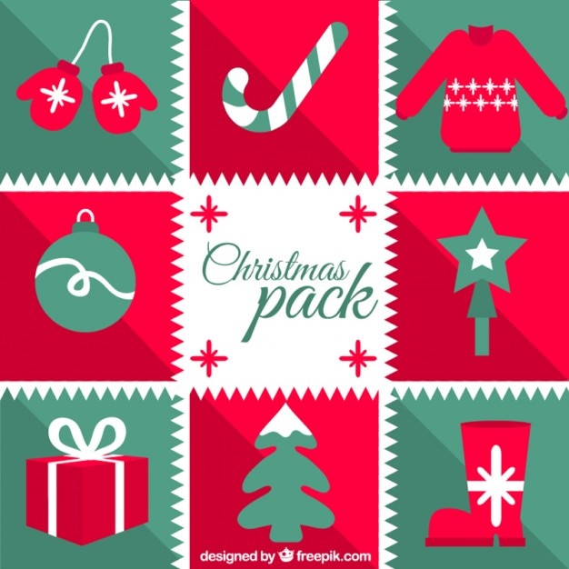 Vecteur gratuit accessoires de noël pack vert et rouge