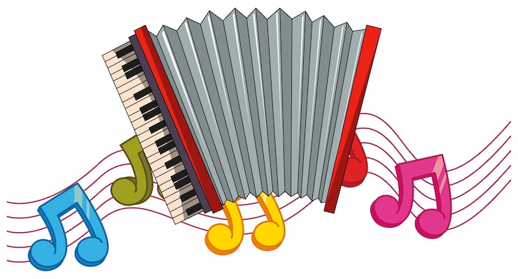Vecteur gratuit accordéon classique avec notes de musique en arrière-plan