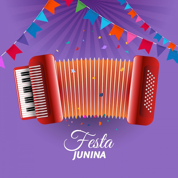 Vecteur gratuit accordéon festa junina orné de fanions