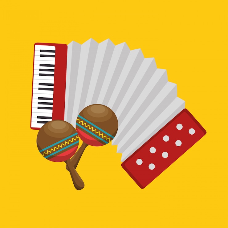 Vecteur gratuit accordéon et maracas sur orange