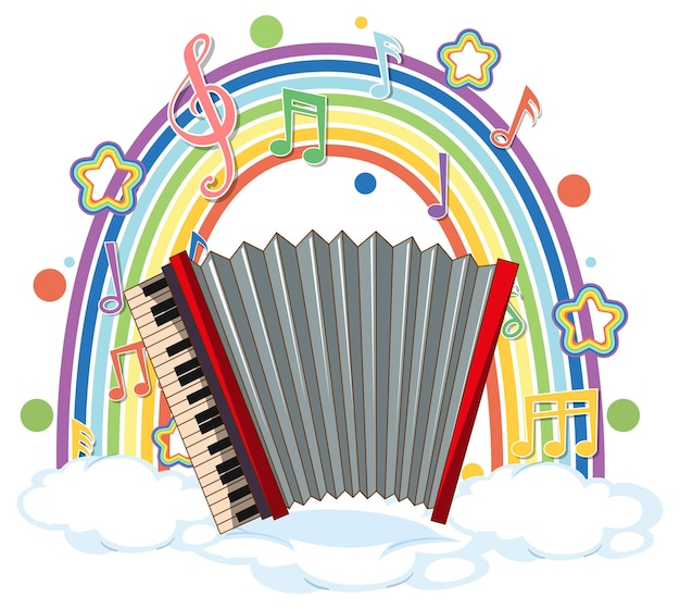 Vecteur gratuit accordéon avec symboles de mélodie sur arc-en-ciel