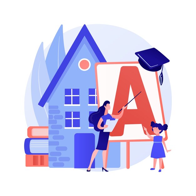 Accueil-école vos enfants concept abstrait illustration vectorielle. Apprentissage à distance, enseignement à domicile à distance, programme scolaire structuré, les parents aident les enfants à étudier pendant la métaphore abstraite de la quarantaine.